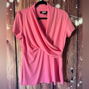 DKNY Women's Soft Pink Wrap Blouse